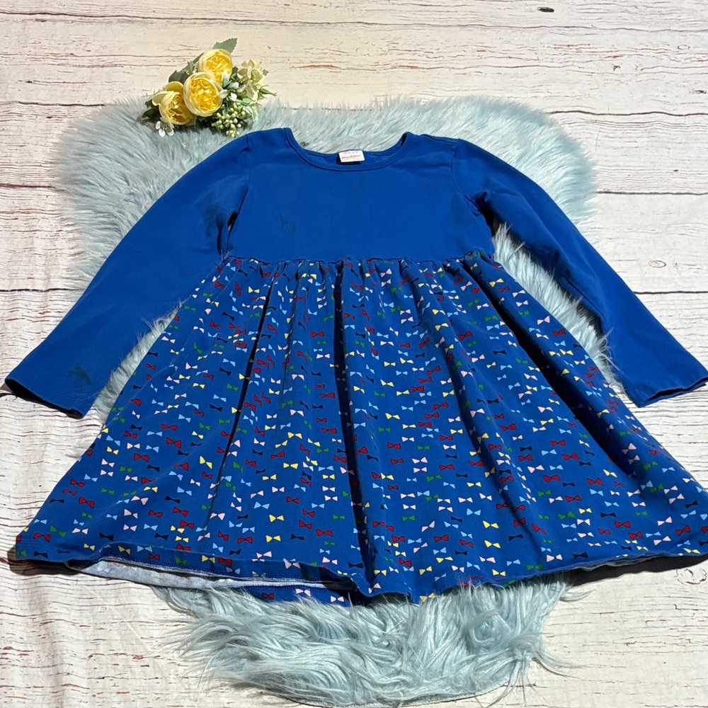 Hanna Andersson Blue Dress with Colorful Bow Print Sz 10